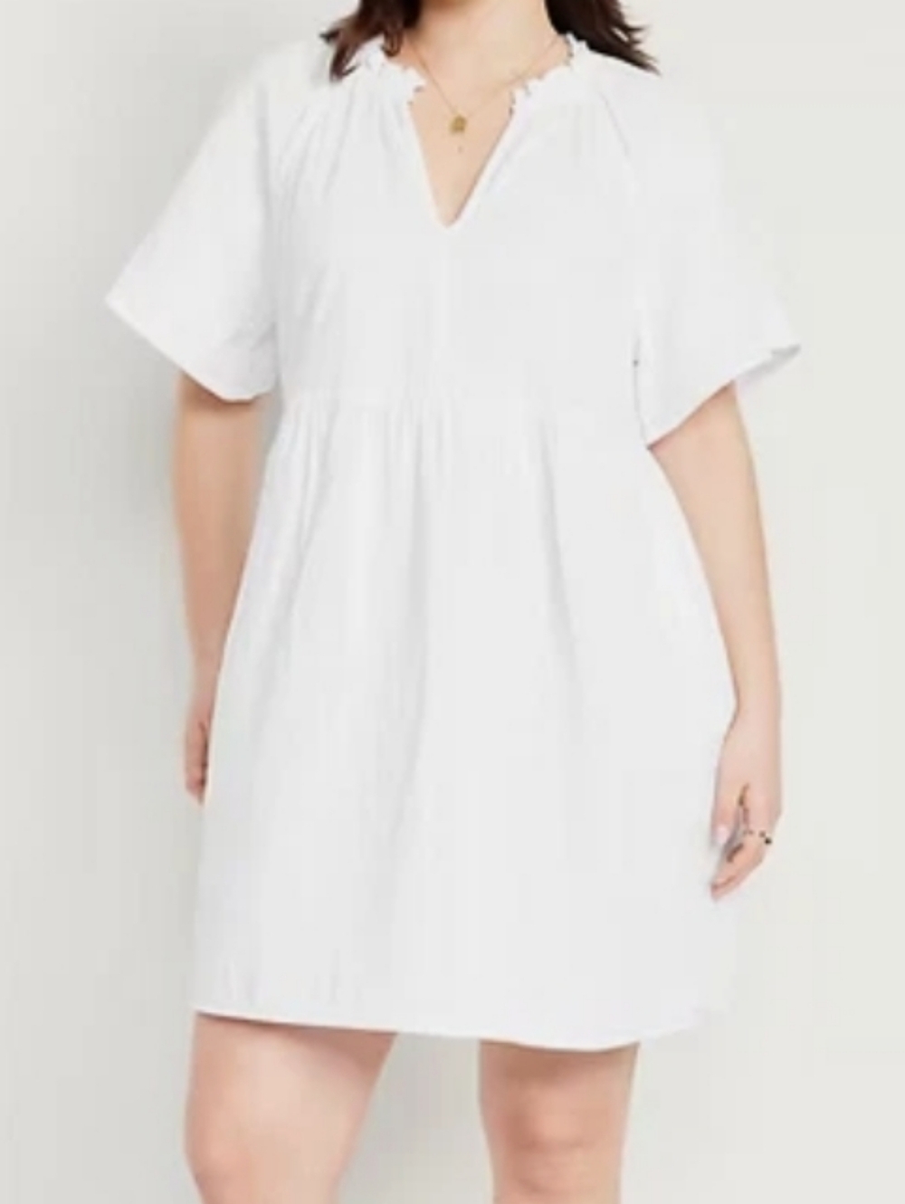 Old Navy White Short Sleeve Split-Neck Mini Dress